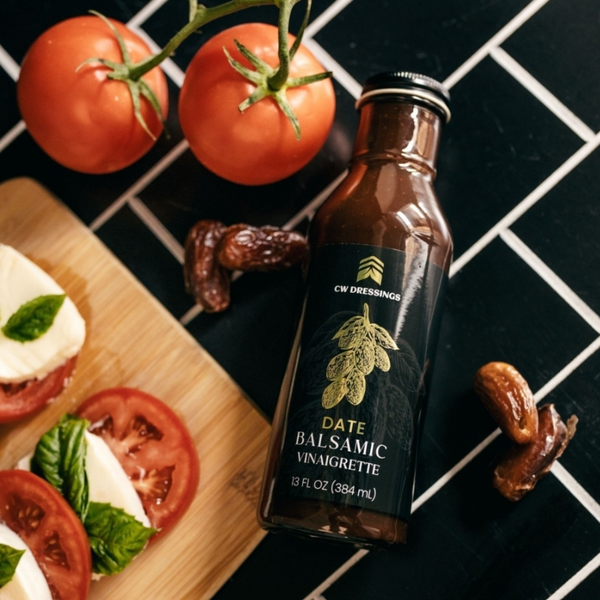 CW Dressings Date Balsamic Vinaigrette Marinade and Dressings served with Caprese